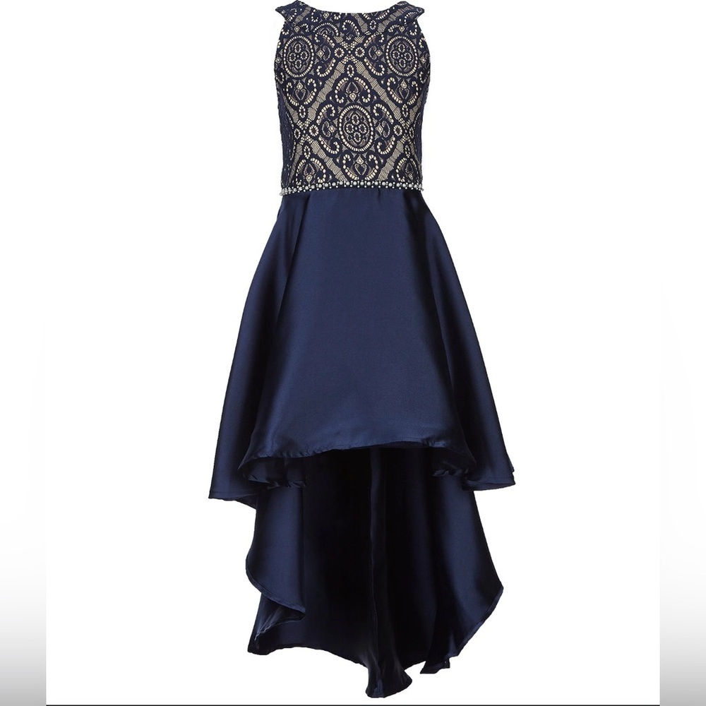 Speechless Blue and Cream Embellished High-Low Gown